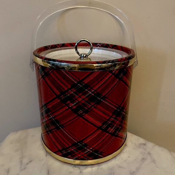 Vintage Ice Bucket Chest Red Plaid Tartan Car RV Display Camper RL Aesthetic - Picture 2 of 10
